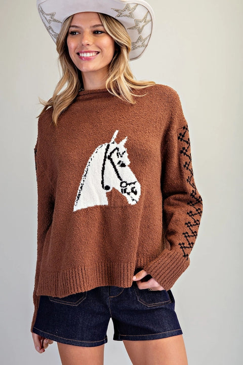 Western Horse Head Graphic Sweater
