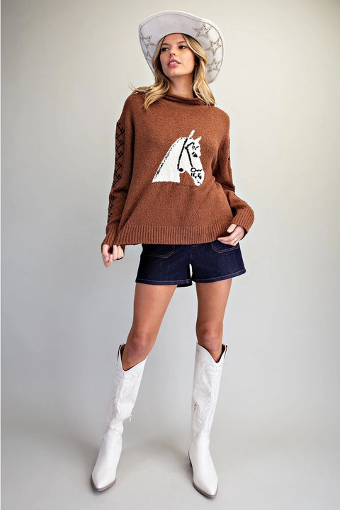 Western Horse Head Graphic Sweater