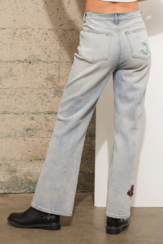 Western Patch Denim Jeans-Jeans-Blue B-S-LIGHT WASH-Urbanheer