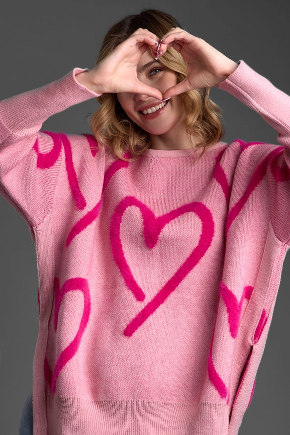 Whimsical Heart Pullover Sweater-Sweater-SAACHI-Pink-Urbanheer
