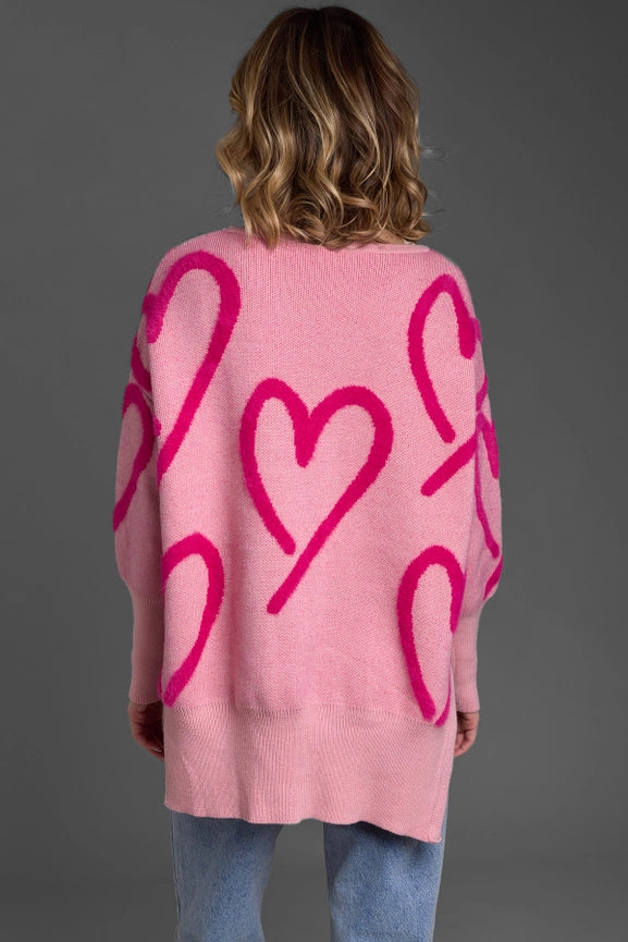 Whimsical Heart Pullover Sweater-Sweater-SAACHI-Pink-Urbanheer