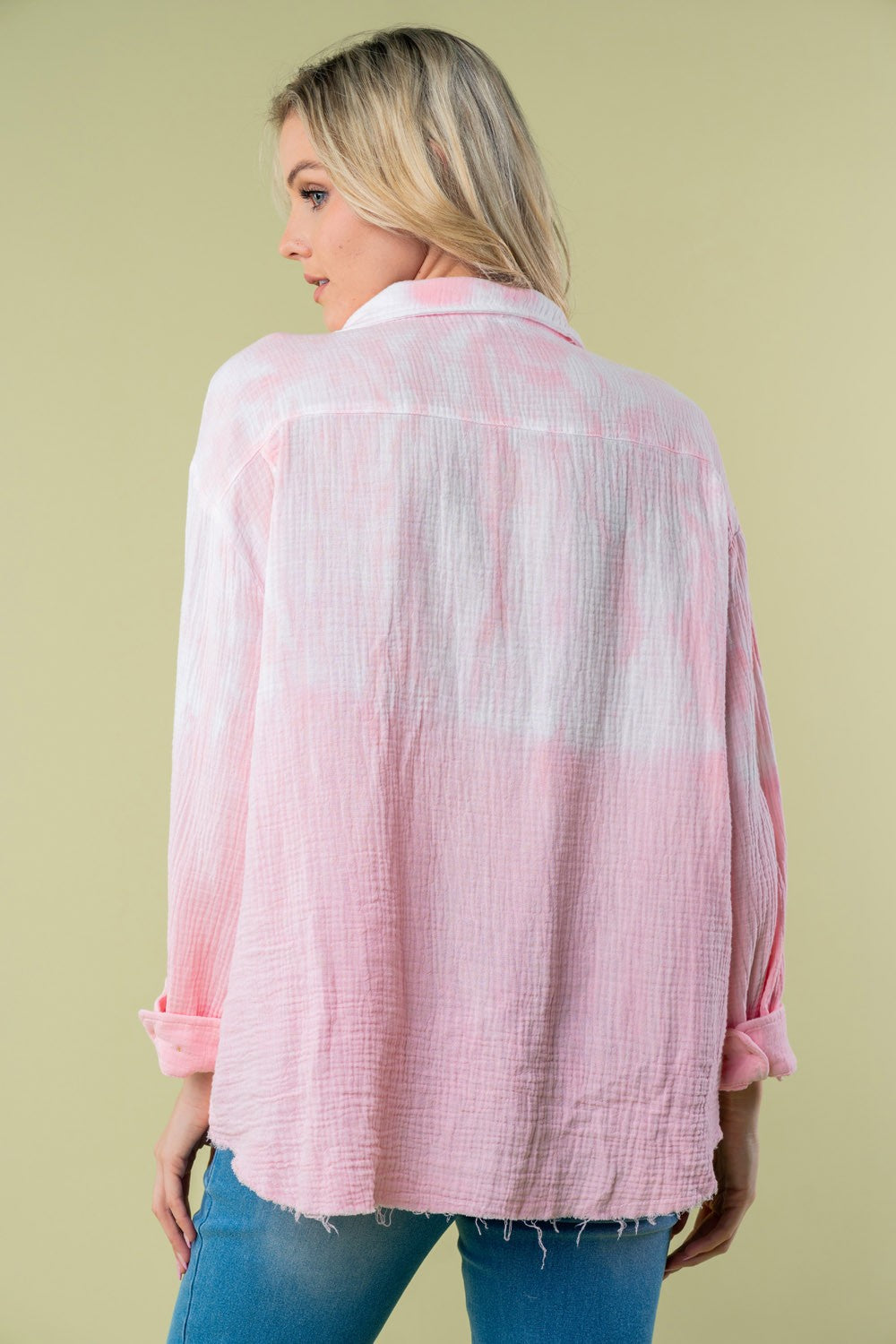White Birch Full Size Long Sleeve Tie Dye Shirt-Street 360-Pink-S-Urbanheer