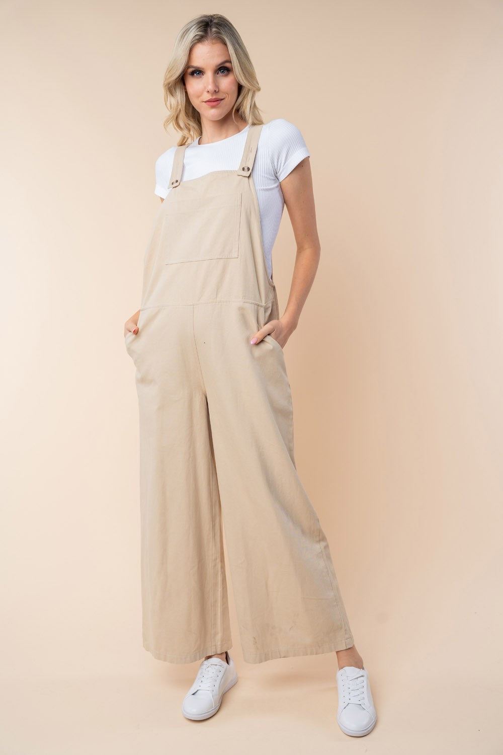 White Birch Sleeveless Wide Leg Jumpsuit-Street 360-Oatmeal-S-Urbanheer