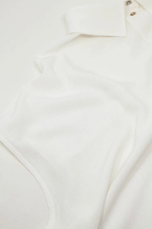 White Button Up Blouse with Polo Collar-Blouse-Q2-S-White-Urbanheer