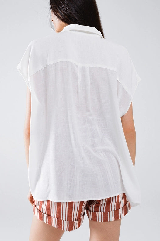 White Button Up Blouse with Polo Collar-Blouse-Q2-S-White-Urbanheer