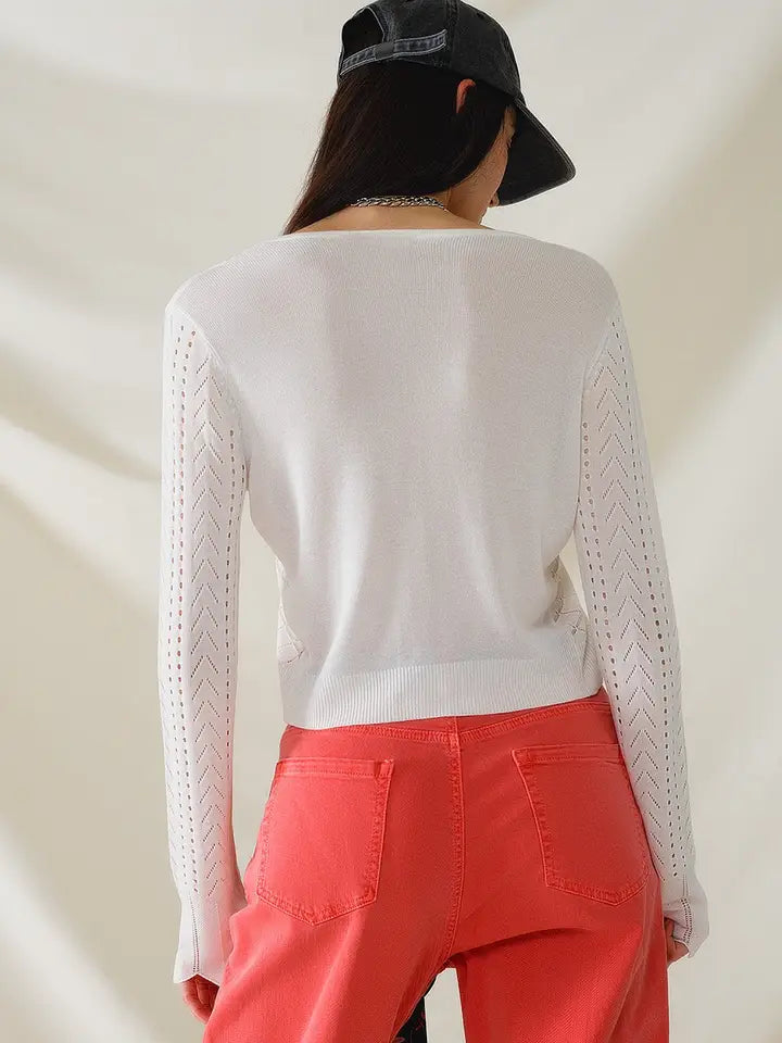 White Cardigan with Argyle Print and Tie Closing-Cardigan-Q2-One Size-White-Urbanheer