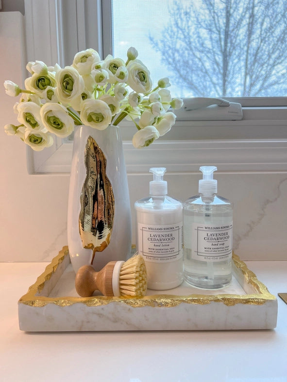 White Ceramic Tall Vase Gold Leaf Design-Vase-VIVIENCE-medium - 3"D x 12"H-Urbanheer