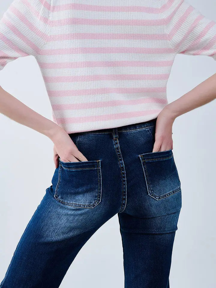 White Crop Knitted Polo Top with Pink Stripes-Polo Top-Q2-S-PINK-Urbanheer