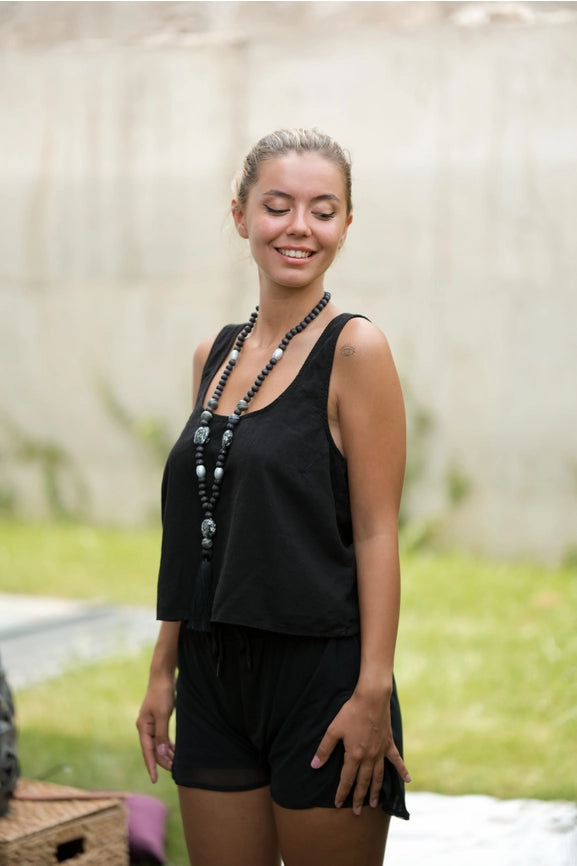 White Crossed Back Tank Top Black-Tank Top-Moa-Black-Urbanheer