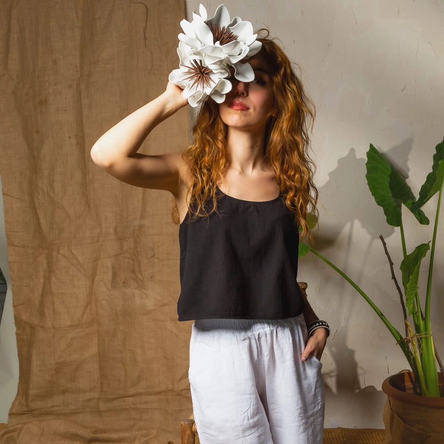 White Crossed Back Tank Top Black-Tank Top-Moa-Black-Urbanheer