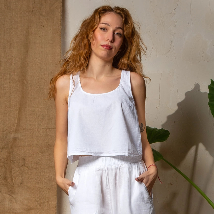 White Crossed Back Tank Top White-Tank Top-Moa-White-Urbanheer