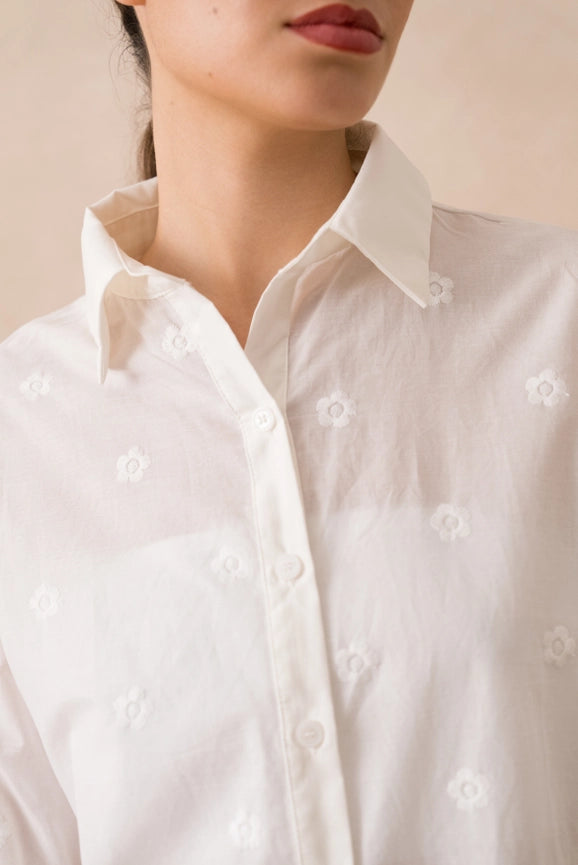 White Embroidered Cotton Shirt-SHIRT-Attentif Paris-S-Urbanheer