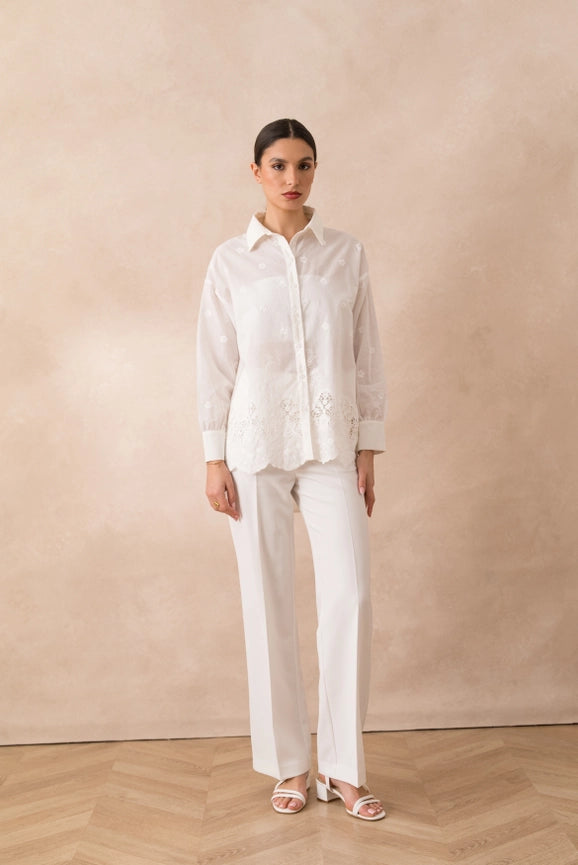 White Embroidered Cotton Shirt-SHIRT-Attentif Paris-S-Urbanheer