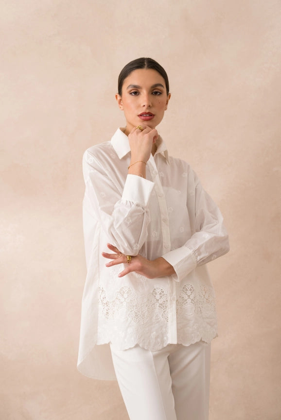White Embroidered Cotton Shirt-SHIRT-Attentif Paris-S-Urbanheer