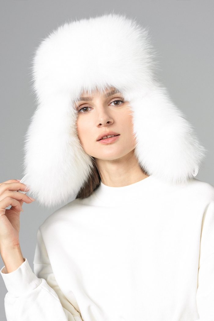 White Genuine Arctic Fox Fur Sheepskin Hat-Hats-Buy Me Fur Ltd-White-56-Genuine Fox Fur-Urbanheer