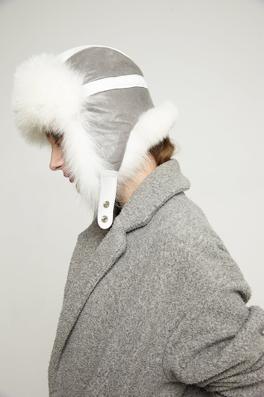 White Genuine Arctic Fox Fur and Nappa Lamb Leather Hat-Hats-Buy Me Fur Ltd-White-55-Genuine Arctic Fox Fur and Nappa Leather-Urbanheer
