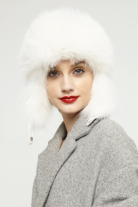 White Genuine Arctic Fox Fur and Nappa Lamb Leather Hat-Hats-Buy Me Fur Ltd-White-55-Genuine Arctic Fox Fur and Nappa Leather-Urbanheer