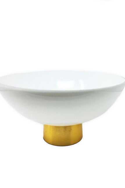 White Glass Bowl On Gold Base 11.5"D X 6"H