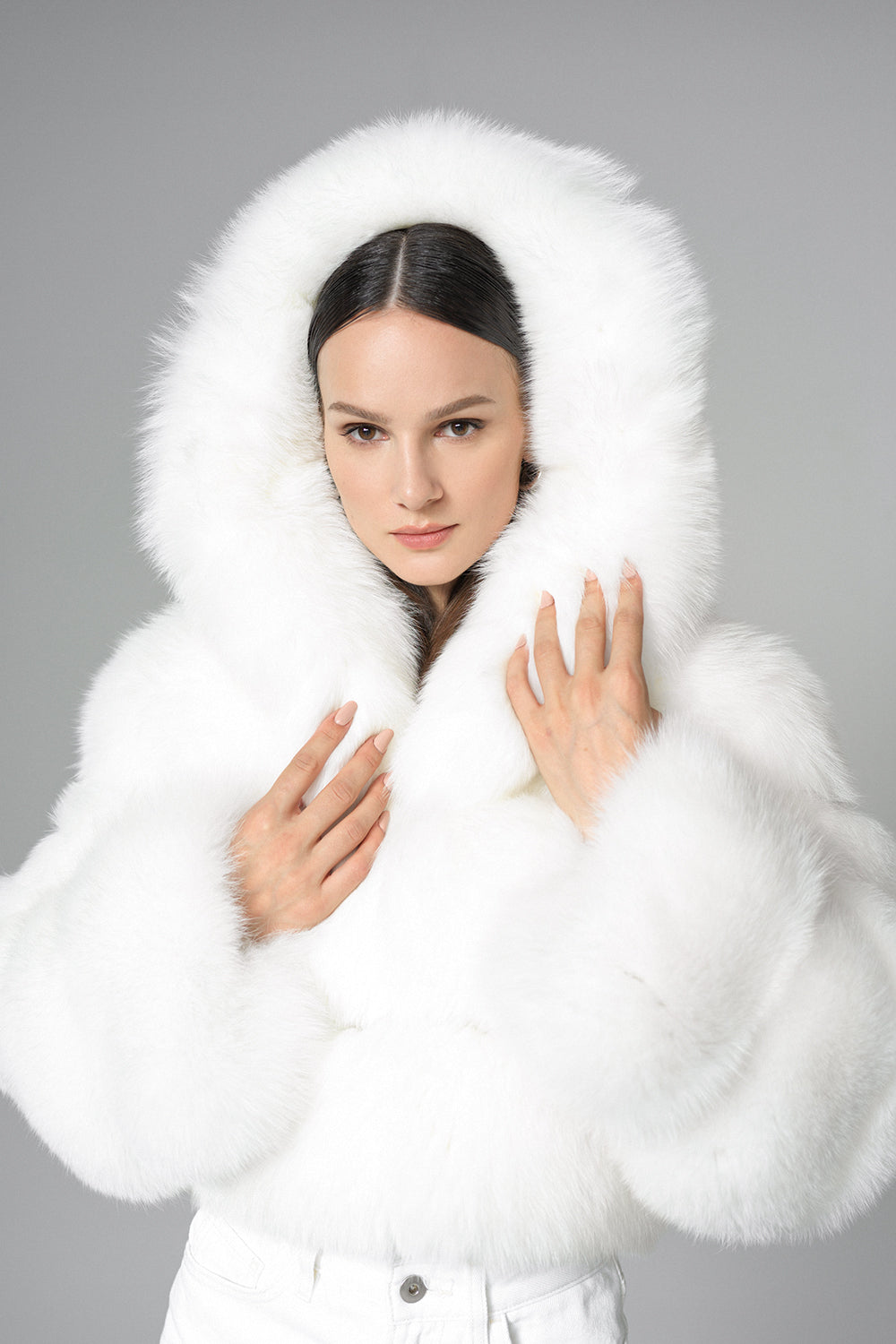 White Hooded Arctic Fox Raccoon Fur Jacket-Fur Jackets-Buy Me Fur Ltd-White-XS-Genuine Fox and Raccoon Fur-Urbanheer
