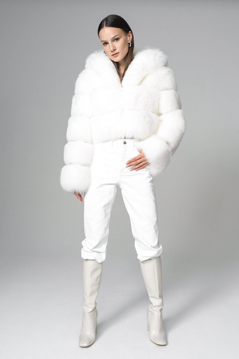 White Hooded Arctic Fox Raccoon Fur Jacket-Fur Jackets-Buy Me Fur Ltd-White-XS-Genuine Fox and Raccoon Fur-Urbanheer
