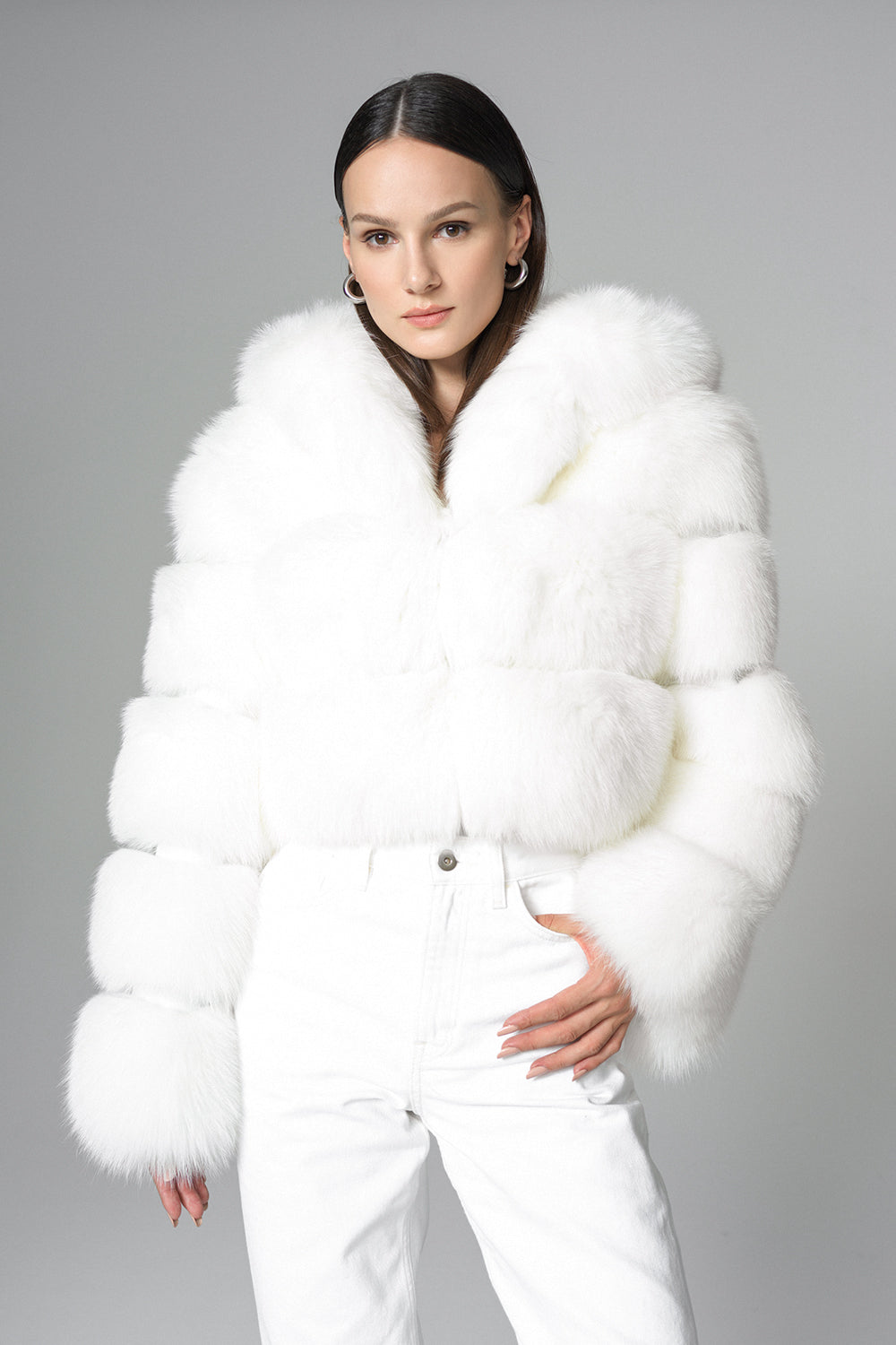 White Hooded Arctic Fox Raccoon Fur Jacket-Fur Jackets-Buy Me Fur Ltd-White-XS-Genuine Fox and Raccoon Fur-Urbanheer