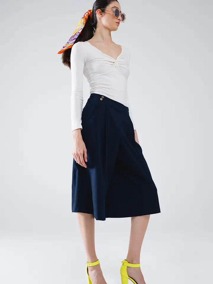 White Long Sleeve Shirt with Knot Detail and V-Neck-Shirt-Q2-S-White-Urbanheer