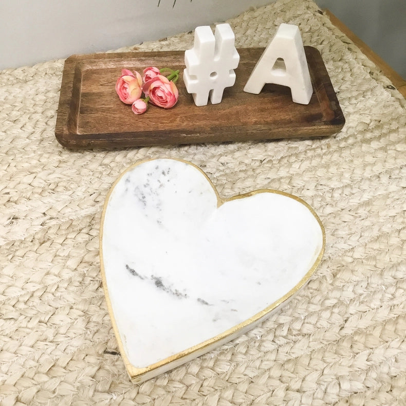 White Marble Heart Trays w/ Gold Edge Large-Tray-India Handicrafts Inc-Marble-Urbanheer
