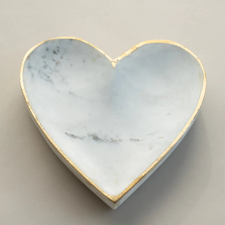 White Marble Heart Trays w/ Gold Edge Large-Tray-India Handicrafts Inc-Marble-Urbanheer