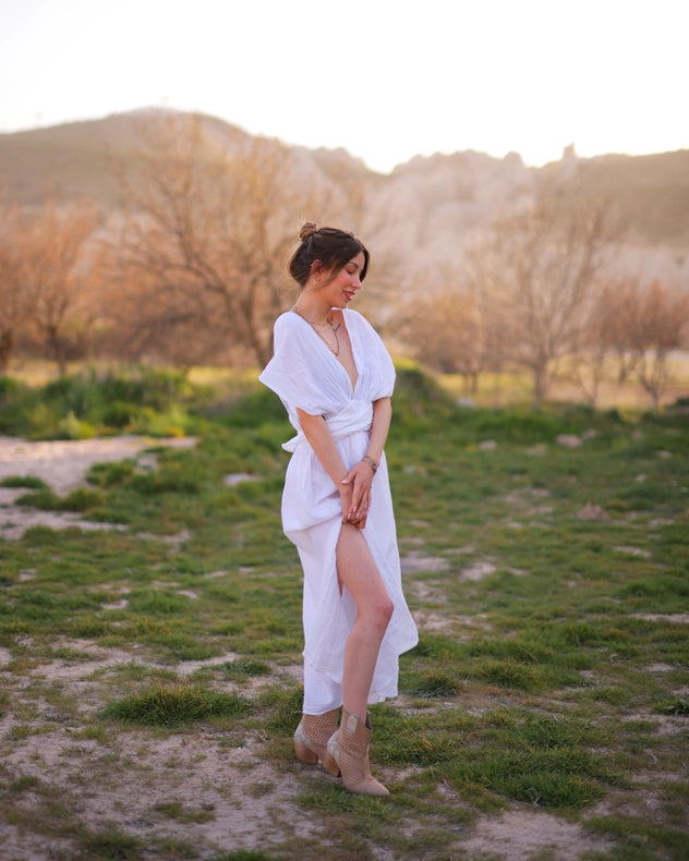 White Multi Style Dress-Dress-Moa-Waist: 29"inches - (74 cm) Skirt: 36"inches - (91 cm) Length: 74.5" inches - (190 cm)-White-Urbanheer