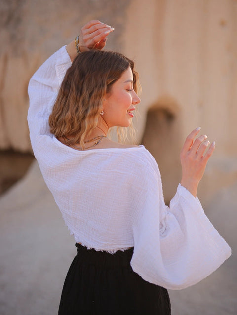 White Muslin Off Shoulder Crop Top Blouse-Blouses-Moa-White-Urbanheer
