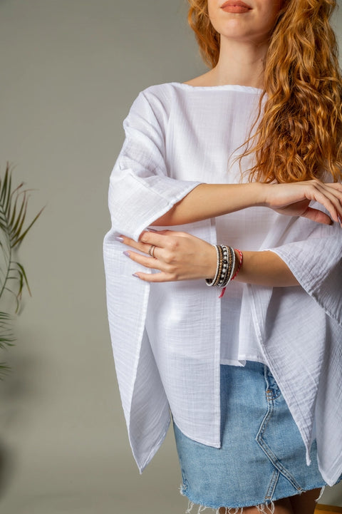 White Off Shoulder Crinkle Cotton Blouse Top-Top-Moa-White-Urbanheer
