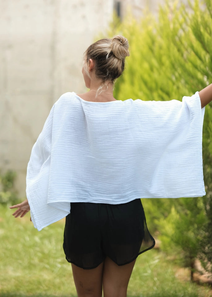 White Off Shoulder Crinkle Cotton Blouse Top-Top-Moa-White-Urbanheer