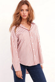 White Oversized Blouse with Vertical Stripes in Pink and Che-Blouse-Q2-M-Pink-Urbanheer