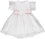 White Party Dress with Lace and Pink Bows-Dress-Piccola Speranza-3M-white-Urbanheer