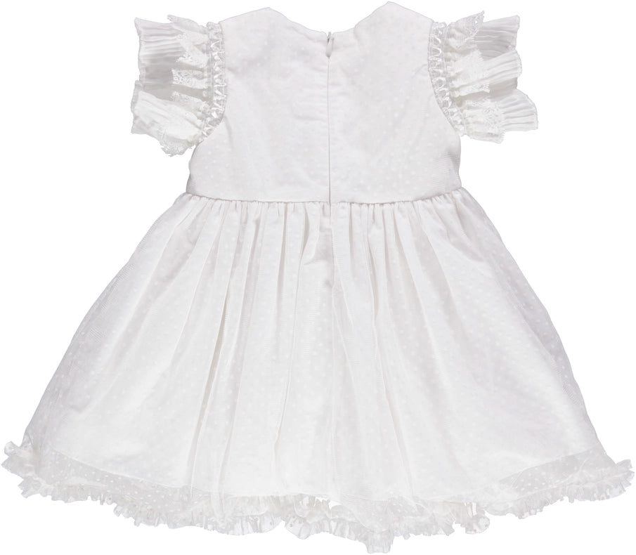 White Party Dress with Lace and Pink Bows-Dress-Piccola Speranza-3M-white-Urbanheer
