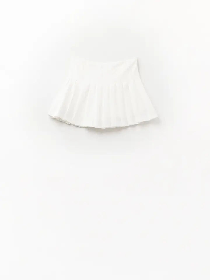 White Pleated Mini Skirt-Skirt-Q2-M-White-Urbanheer