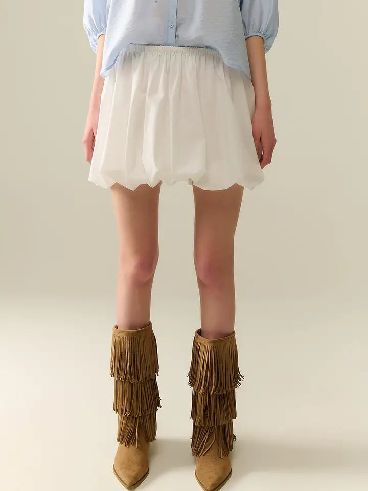 White Poplin Balloon Miniskirt-Skirts-Q2-S-WHITE-Urbanheer