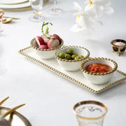 White Porcelain 3 Bowl Relish Dish with Gold Beaded Design