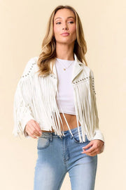 White Pu Silver Studded Fringe Jacket-Jacket-Saints & Hearts-S-Urbanheer