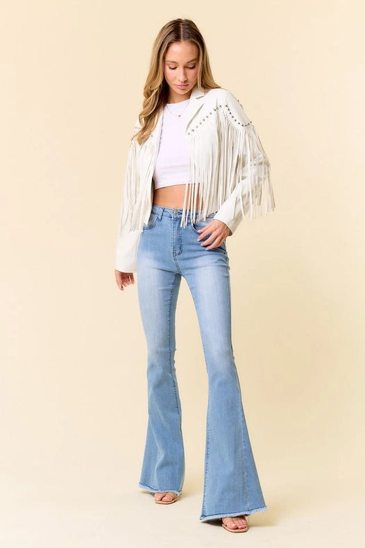 White Pu Silver Studded Fringe Jacket-Jacket-Saints & Hearts-S-Urbanheer