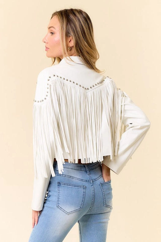 White Pu Silver Studded Fringe Jacket-Jacket-Saints & Hearts-S-Urbanheer