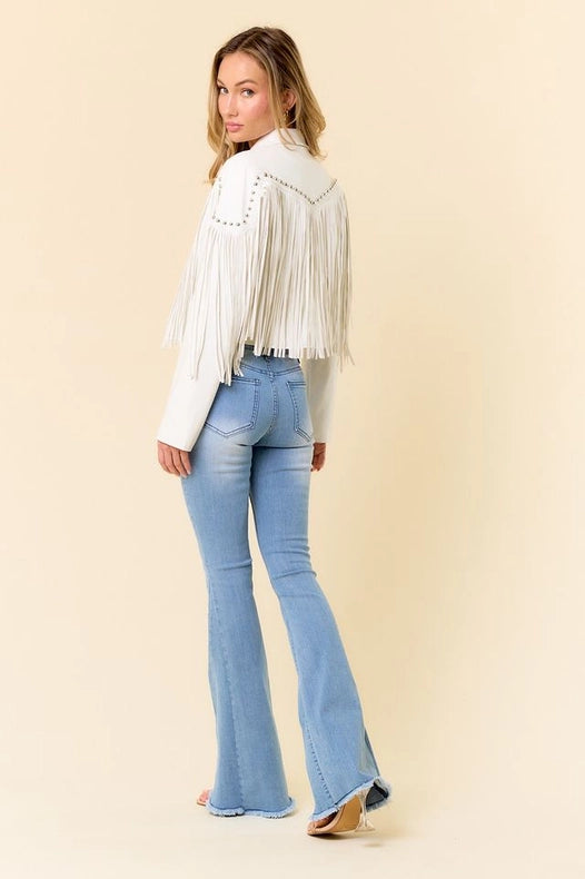 White Pu Silver Studded Fringe Jacket-Jacket-Saints & Hearts-S-Urbanheer