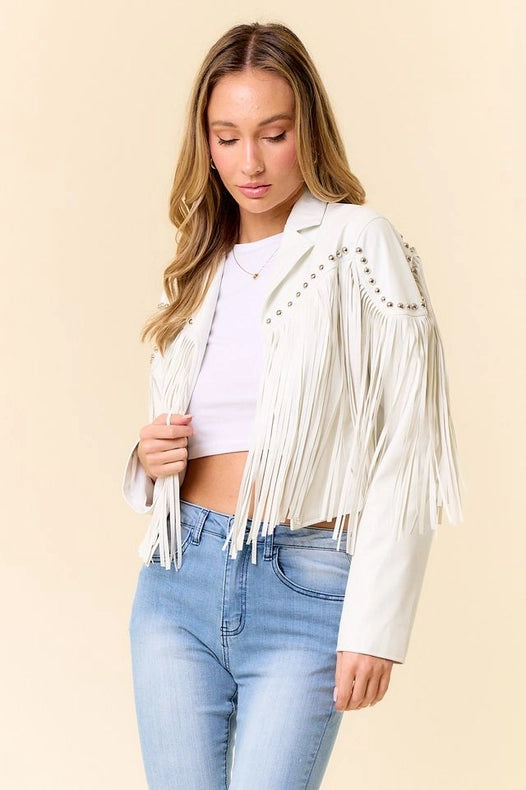 White Pu Silver Studded Fringe Jacket-Jacket-Saints & Hearts-S-Urbanheer