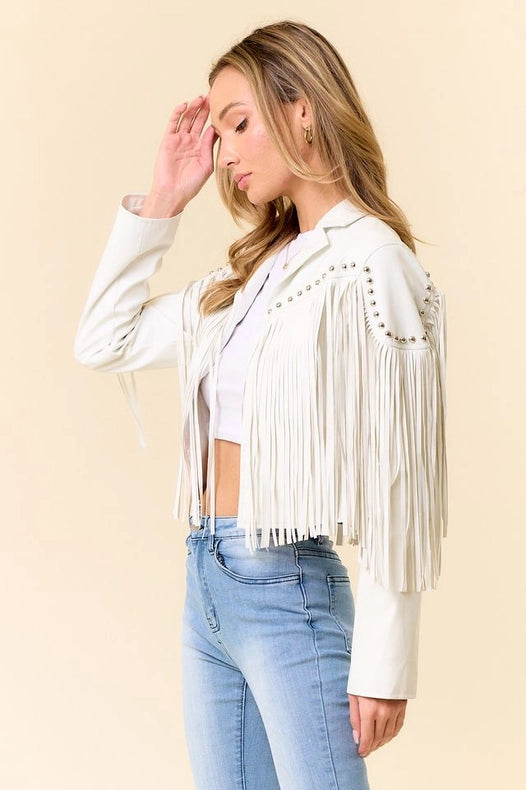 White Pu Silver Studded Fringe Jacket-Jacket-Saints & Hearts-S-Urbanheer