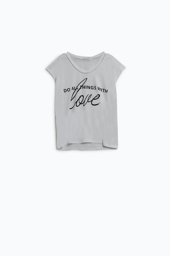 White T-Shirt with Black Text At the Front and Trim At the Neck-T-Shirt-Q2-One Size-White-Urbanheer