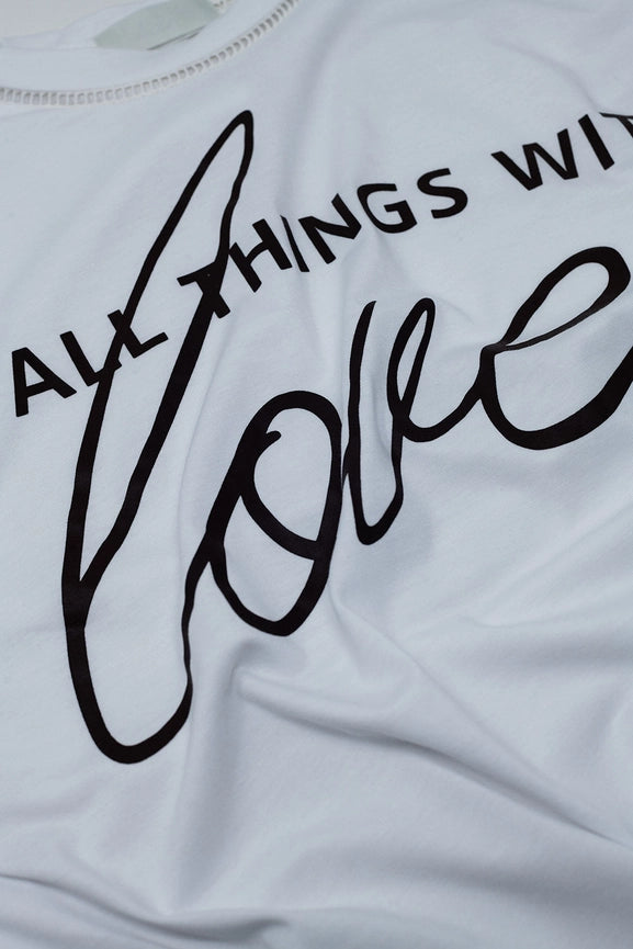 White T-Shirt with Black Text At the Front and Trim At the Neck-T-Shirt-Q2-One Size-White-Urbanheer