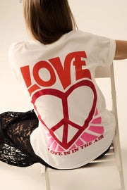 White T-Shirt with Love Is Air and Heart with Peace Logo-T-Shirt-Q2-ONE-WHITE-Urbanheer