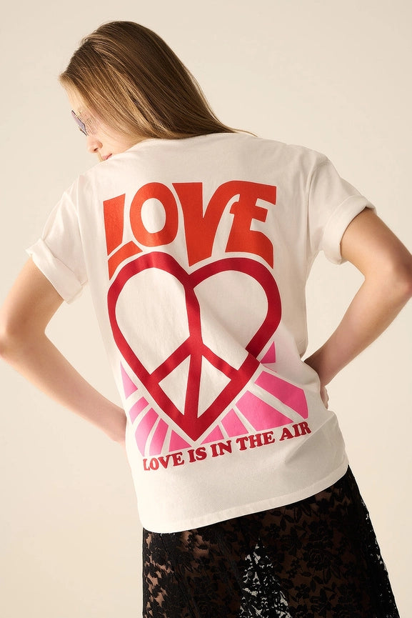 White T-Shirt with Love Is Air and Heart with Peace Logo-T-Shirt-Q2-ONE-WHITE-Urbanheer
