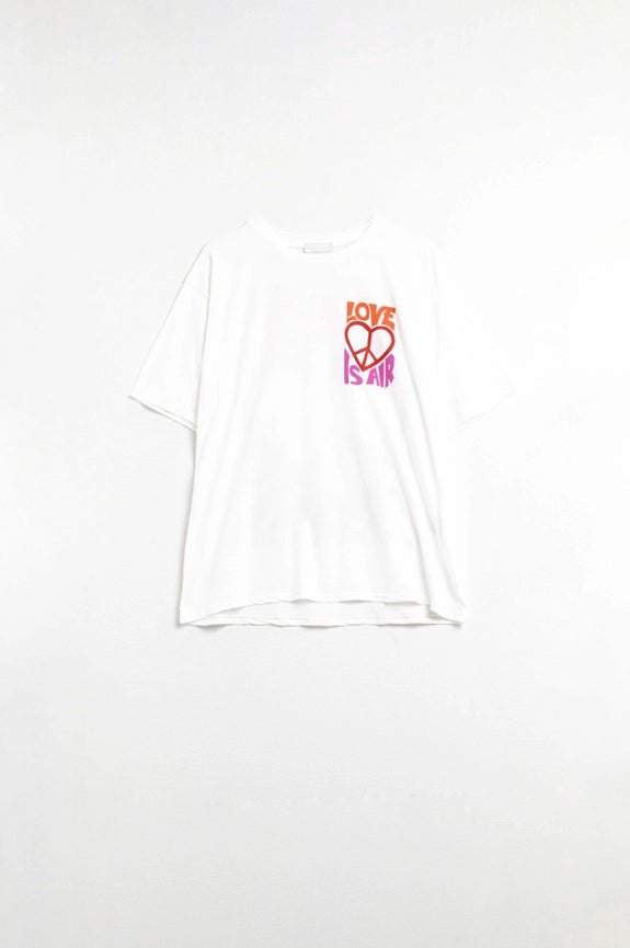 White T-Shirt with Love Is Air and Heart with Peace Logo-T-Shirt-Q2-ONE-WHITE-Urbanheer