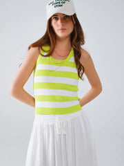 White Tank Top with Wide Stripes in Lime Green-Tank Top-Q2-One Size-Green-Urbanheer